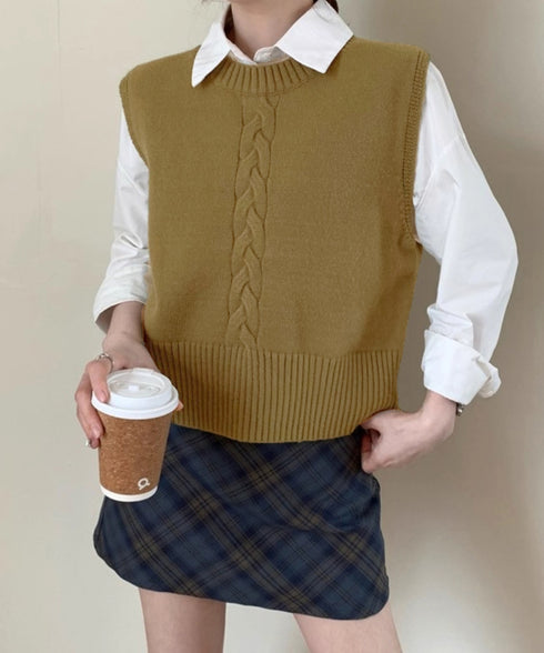 ケーブル編み ニットベスト バックボタン ニットジレ レディース ノースリーブ ニットトップス 大人 重ね着 ベストセーター カジュアル レイヤードベスト お洒落 24TPS-054